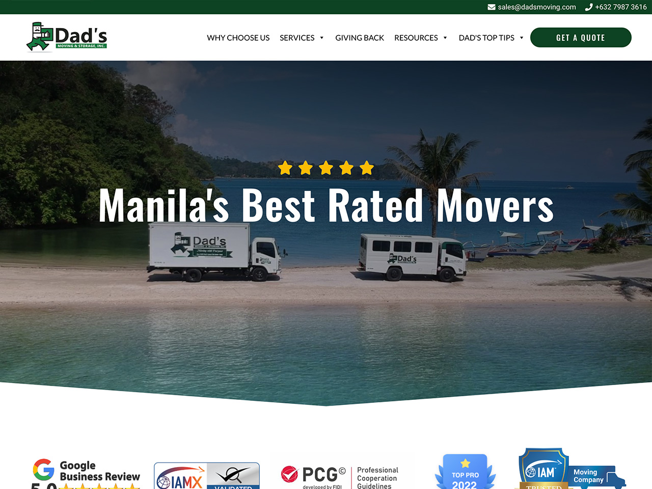 Portfolio image of Dadsmoving website. Service-type website development