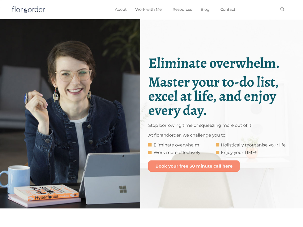 Portfolio image of Flor and Order website, a coaching web design